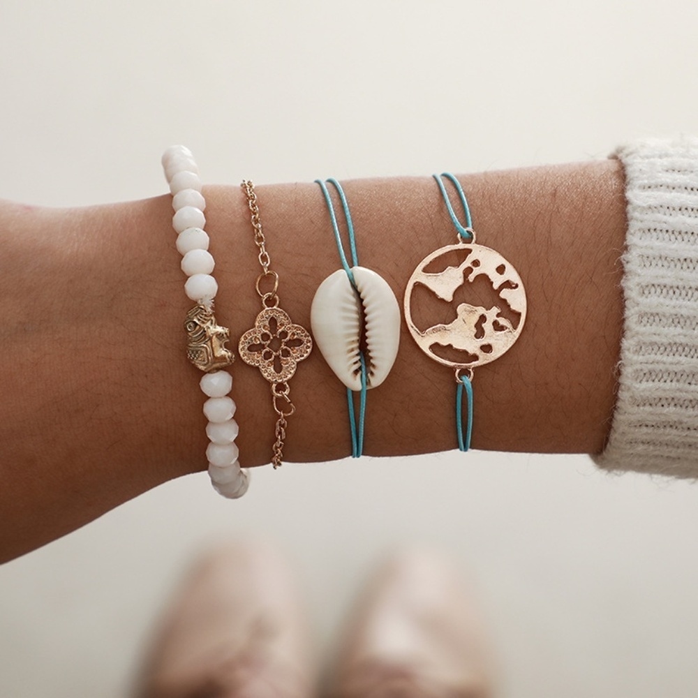 *INDIGO* 4-Pc Blue x Gold Fashion Bracelet Set
